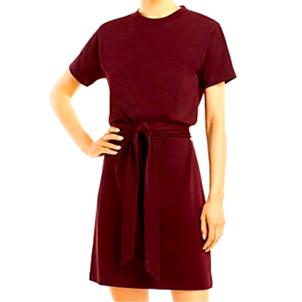 Vince Tie Waist Cotton T-Shirt Dress XS | Rich Burgundy